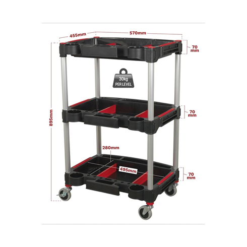 Sealey CX313 Workshop Trolley 3-Level Composite with Parts Storage