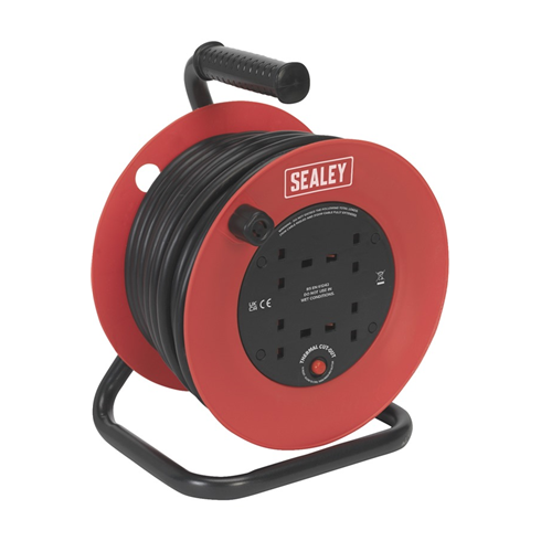 Sealey CR22525 Cable Reel 25mtr 4 x 230V 2.5mm² Heavy-Duty Thermal Trip