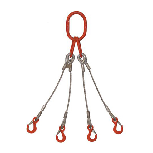 6mm 4-Leg 840kg Wire Rope Sling c/w Latch Hooks