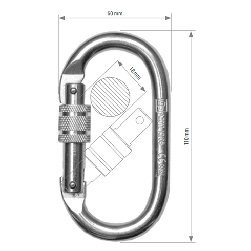 Steel Screw Gate Karabiner AZ011, Steel (18mm Opening)