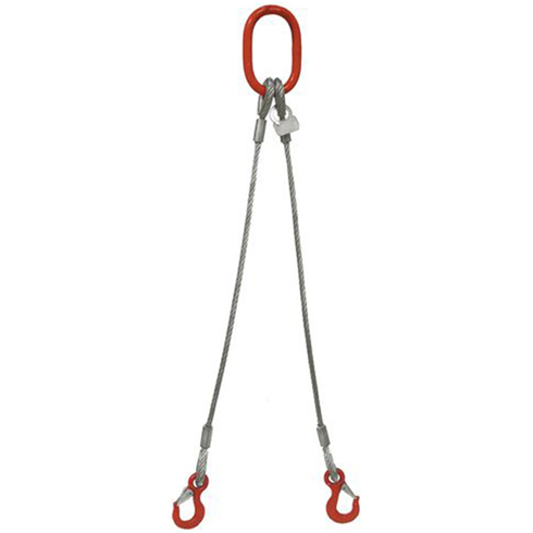 6mm 2-Leg 560kg Wire Rope Sling c/w Latch Hooks