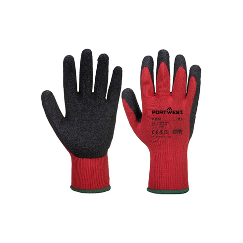 Portwest A100 Latex Grip Glove Red/Black (10pk)