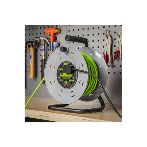 Sealey BCR25G Cable Reel with Thermal Trip 4 x 230V Sockets 25mtr Green