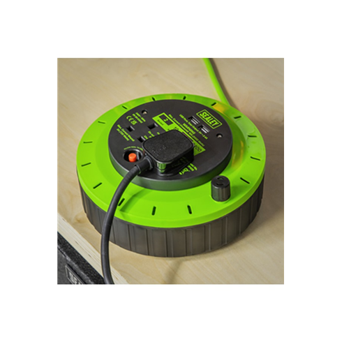 Sealey BCR10G Cassette Type Cable Reel Green with Thermal Trip 2x 230V and 2x USB 10mtr