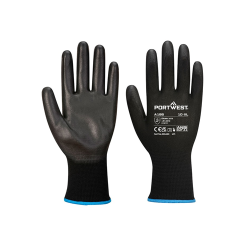 Portwest A195 Touchscreen PU Coated Grip Glove Black (10pk)