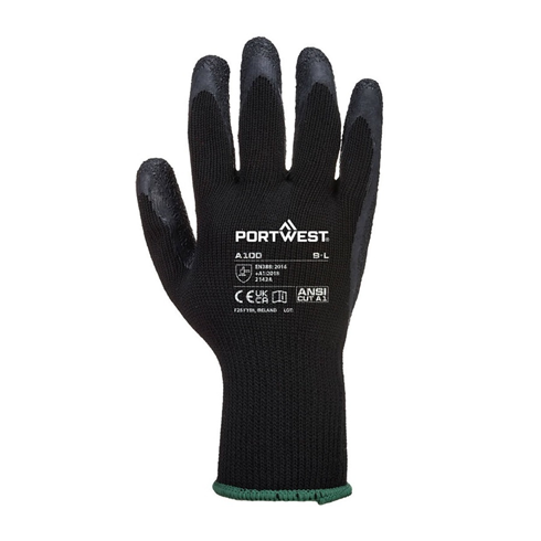 Portwest A100 Latex Grip Glove Black (10pk)