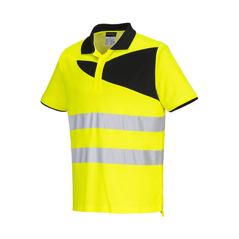 Portwest PW212 Short Sleeve Hi-Vis Cotton Comfort Polo Shirt Yellow/Black