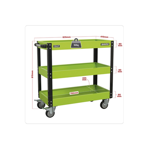 Sealey CX110HV Heavy Duty Workshop Trolley 3-Level - Hi-Vis Green