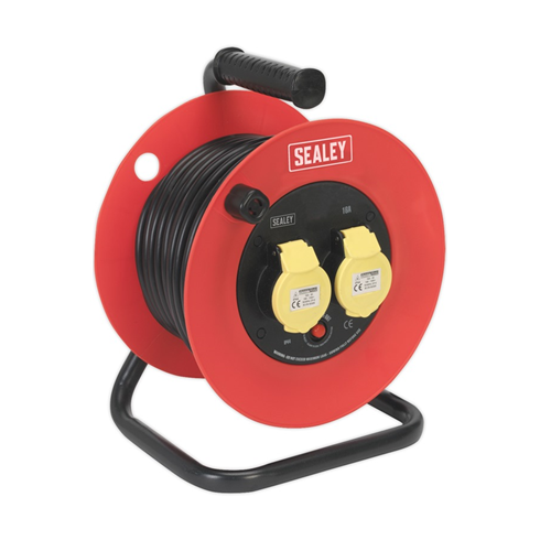 Sealey CR12515 Cable Reel 25mtr 2 x 110V 1.5mm² Heavy-Duty Thermal Trip