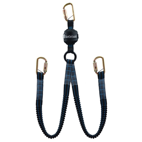 Safehold 1.8mtr Twin-Leg Elasticated Shock Absorbing Lanyard with Double Lock Karabiners