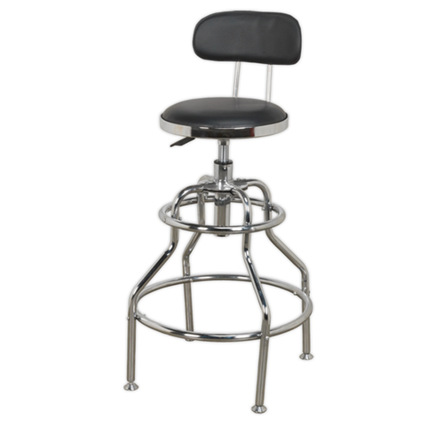 Sealey SCR14 Pneumatic Workshop Stool with Adjustable Height Swivel Seat & Back Rest