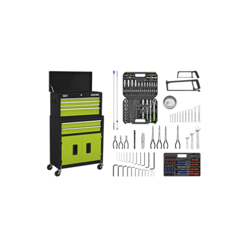 Sealey Topchest & Rollcab Combination 6 Drawer with Ball-Bearing Slides - Green/Black & 170pc Tool Kit