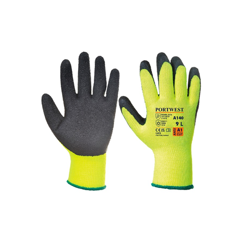 Portwest A140 Thermal Latex Grip Glove Black/Yellow (10pk)