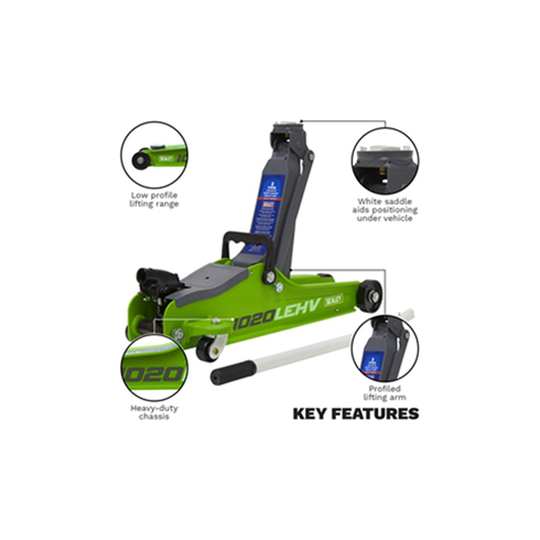 Sealey 1020LEHV 2tonne Low Profile Short Chassis Trolley Jack Hi-Vis Green