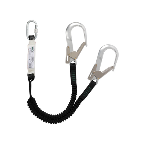Elasticated Y Shock Absorbing Lanyard 1.75mtr with Scaffold Hooks