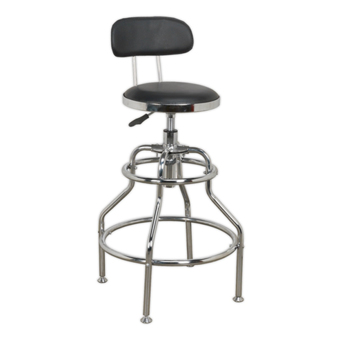 Sealey SCR14 Pneumatic Workshop Stool with Adjustable Height Swivel Seat & Back Rest