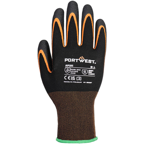 Portwest AP35 - Grip 15 Nitrile Double Palm Glove Black/Orange (10pk)