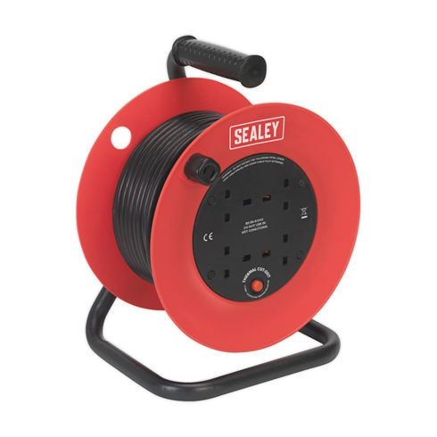 Sealey CR25/1.5 Cable Reel 25mtr 4 x 230V 1.5mm² Heavy-Duty Thermal Trip