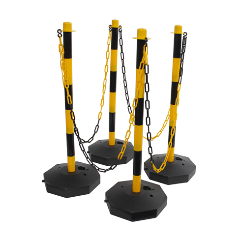 Yellow & Black Plastic Chain Post Set (x4) with 6mtrs of Chain