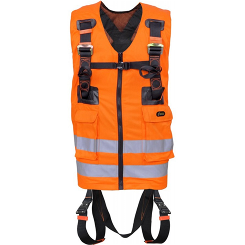Kratos Safety FA1030300 2-Point Full Body Harness with Orange High Visibility Work Vest