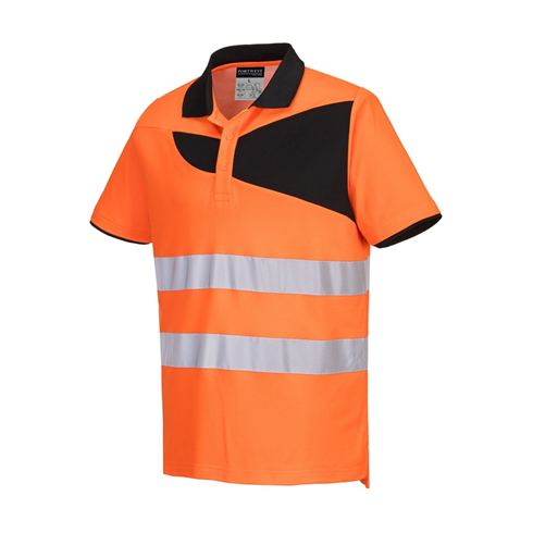 Portwest PW212 Short Sleeve Hi-Vis Cotton Comfort Polo Shirt Orange/Black