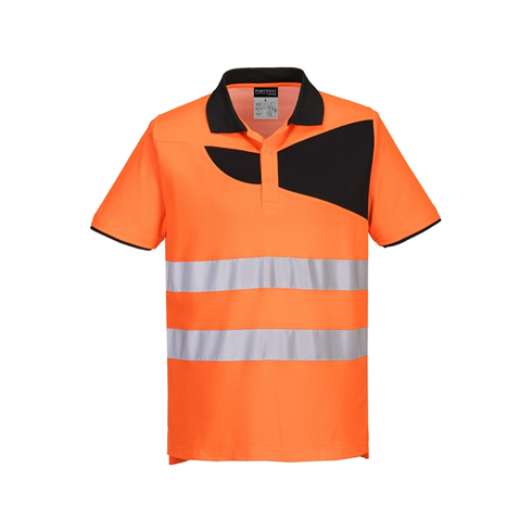 Portwest PW212 Short Sleeve Hi-Vis Cotton Comfort Polo Shirt Orange/Black