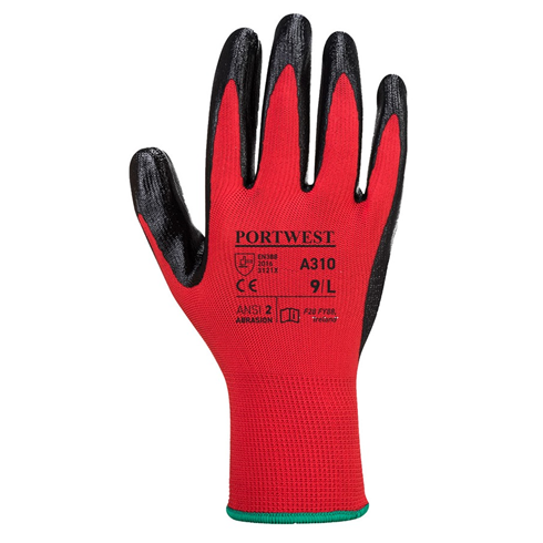 Portwest A310 Flexo Nitrile Grip Glove Red/Black (10pk)