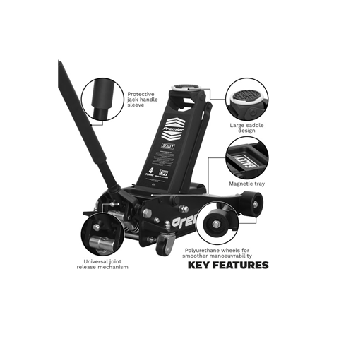 Sealey 4040AB 4tonne Low Profile Black Trolley Jack with Rocket Lift