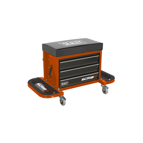 Sealey SCR18O Mechanic's Utility Seat & Toolbox - Orange