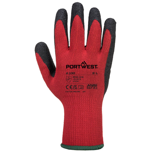 Portwest A100 Latex Grip Glove Red/Black (10pk)