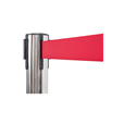 Pair of Polished Steel Retractable Barrier Posts with Red Webbing