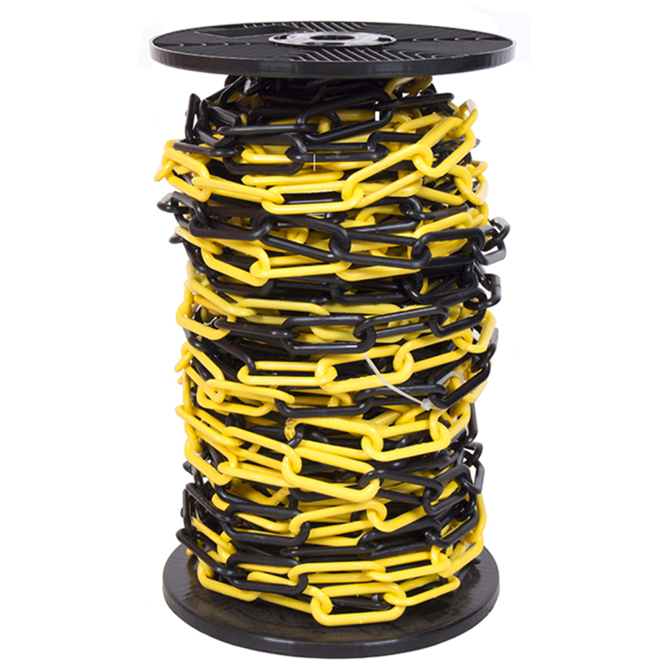 6mm YELLOW & BLACK Plastic Link Chain x 30mtr Reel Safety