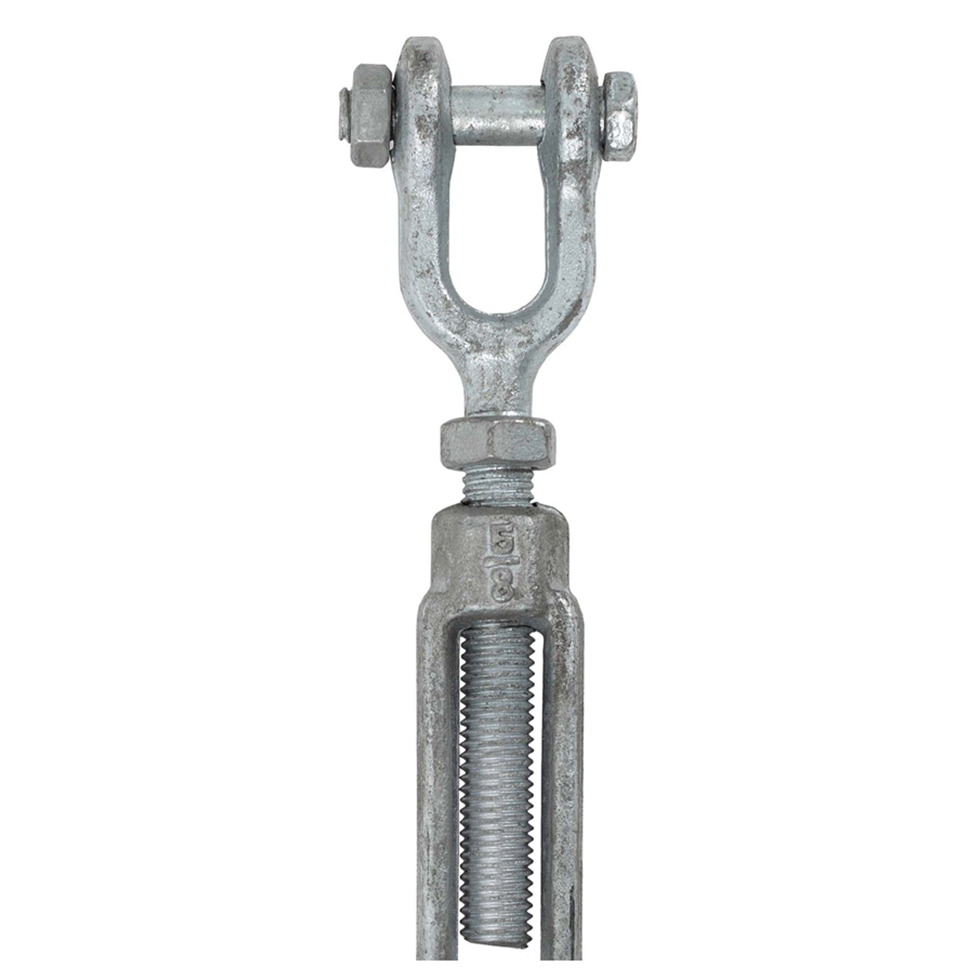 thumbnail interactive-video image 1 of Indusco Galvanized Turnbuckle - 5/8 X 6 Inch Jaw & Jaw, 3,500 Lbs Capacity 1 of 2