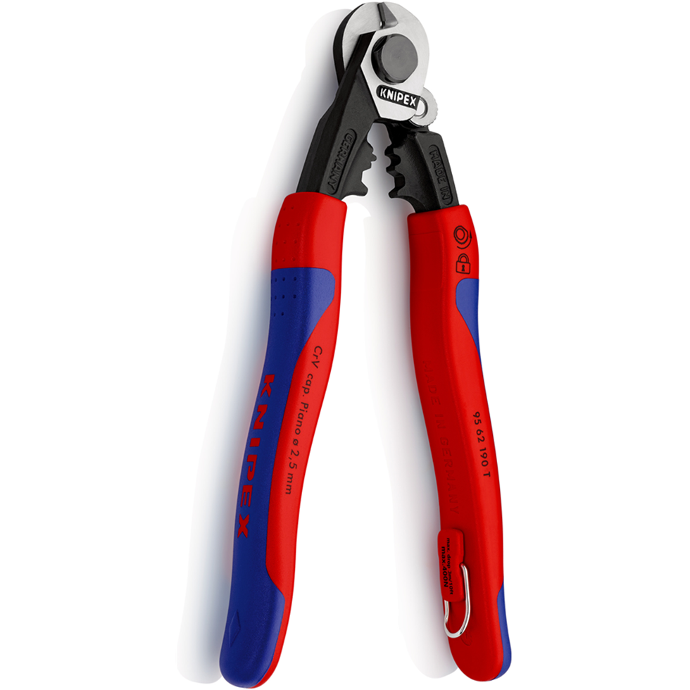 KNIPEX 9562190T Wire Rope Cutters with Tether Attachment Point Safety